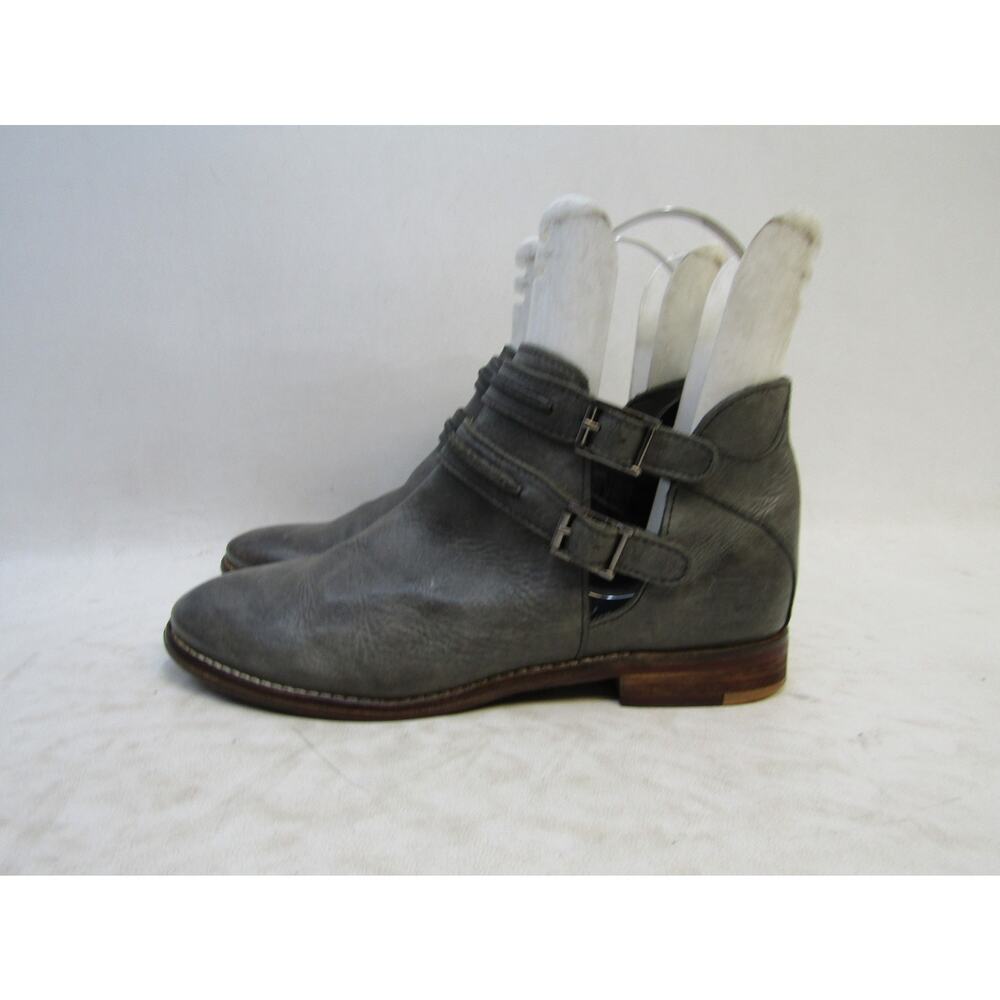 Free People Womens Size 38 EUR Gray Leather Buckle Ankle Boots